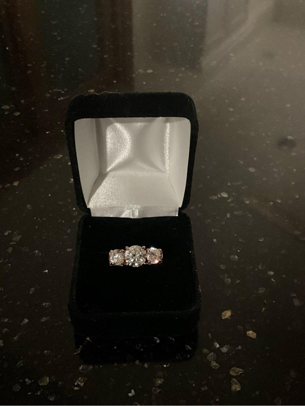 Three-Stone Rose Gold Ring with Clear Stones
